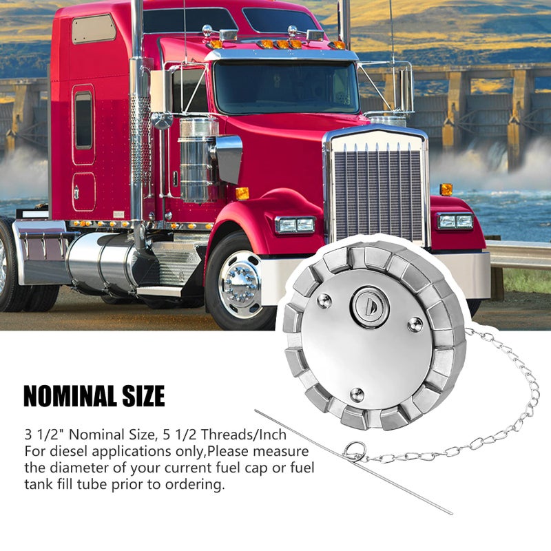 2 قطعة غطاء وقود الديزل المقفل متوافق مع أغطية وقود Freightliner Kenworth Western Star 3 1/2 بوصة خيط الدورة 5.5 TPI غطاء خزان وقود شبه شاحنة مع 4 مفاتيح - Image 3